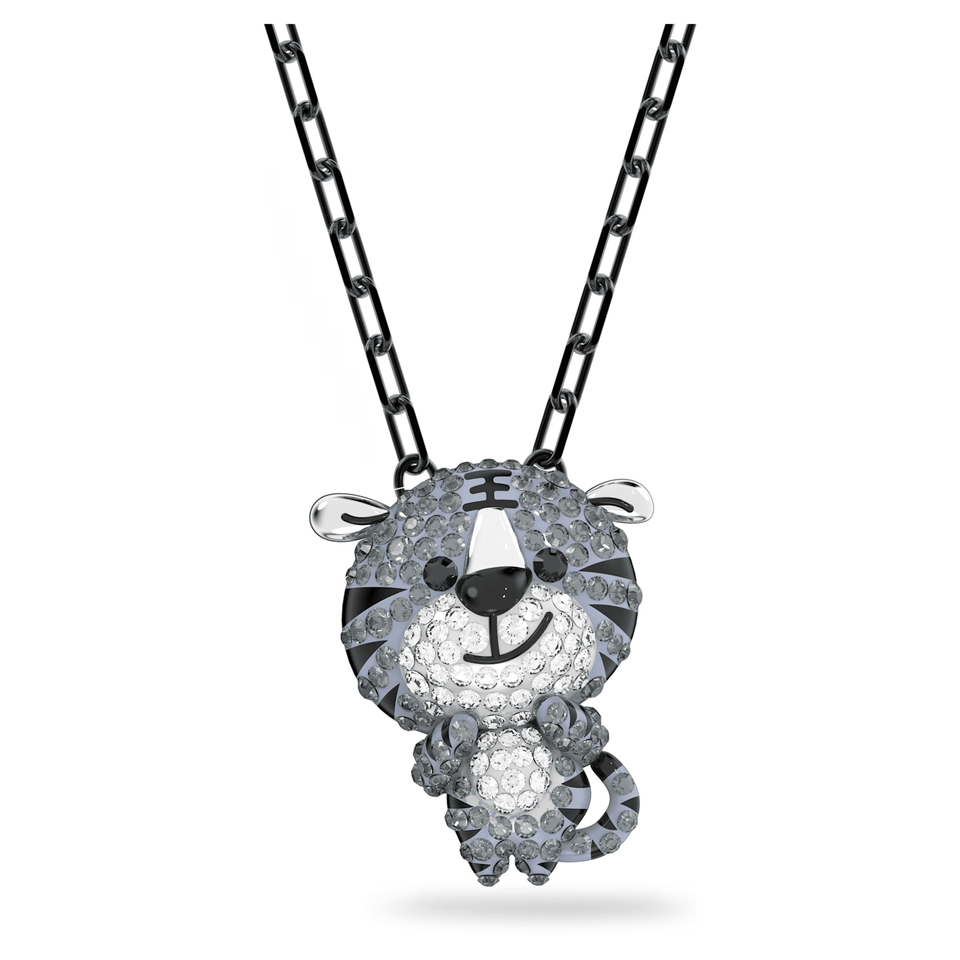 Swarovski Zodiac Tiger Pendant Necklace Grey Ruthenium Plated