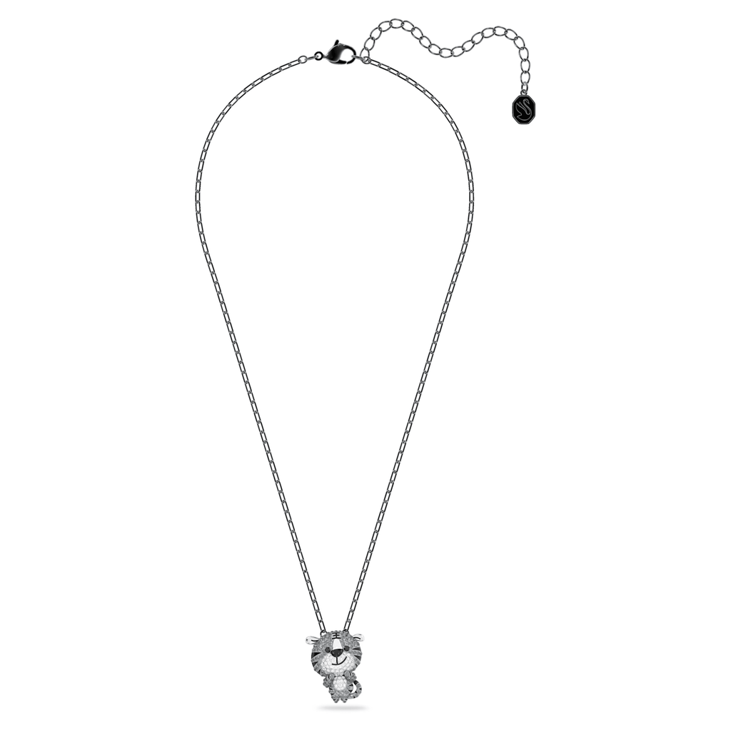 Swarovski Zodiac Tiger Pendant Necklace Grey Ruthenium Plated