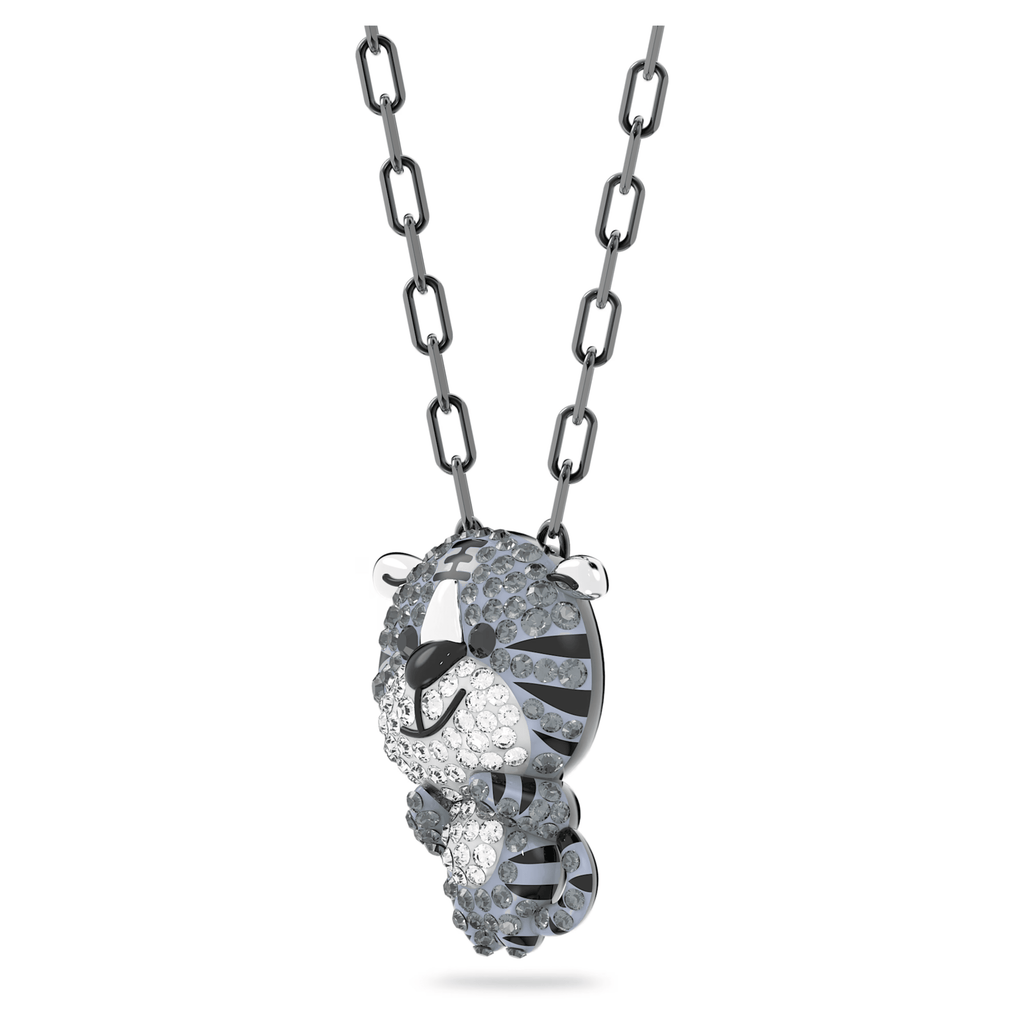 Swarovski Zodiac Tiger Pendant Necklace Grey Ruthenium Plated